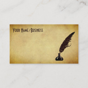 Golden Vintage Quill Pen and Ink Well Business Card