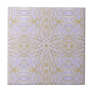 Golden violet lavender purple star geometric ceramic tile