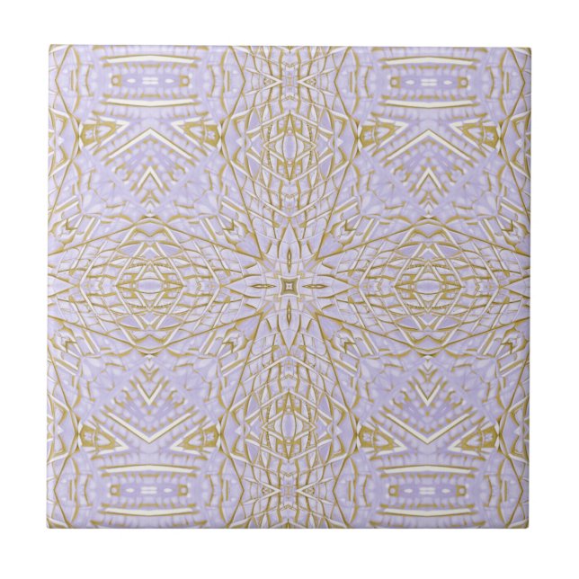 Golden violet lavender purple star geometric ceramic tile (Front)
