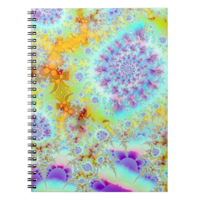 Golden Violet Sea Shells, Abstract Fractal Ocean Notebook (Front)