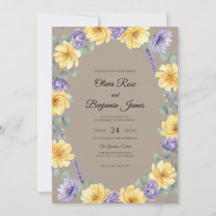Golden Violet Wreath Wedding Invitation