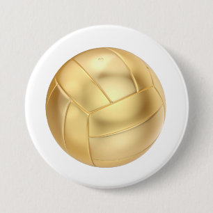 Golden volleyball or football ball 7.5 cm round badge