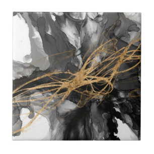 Golden Vortex I Ceramic Tile