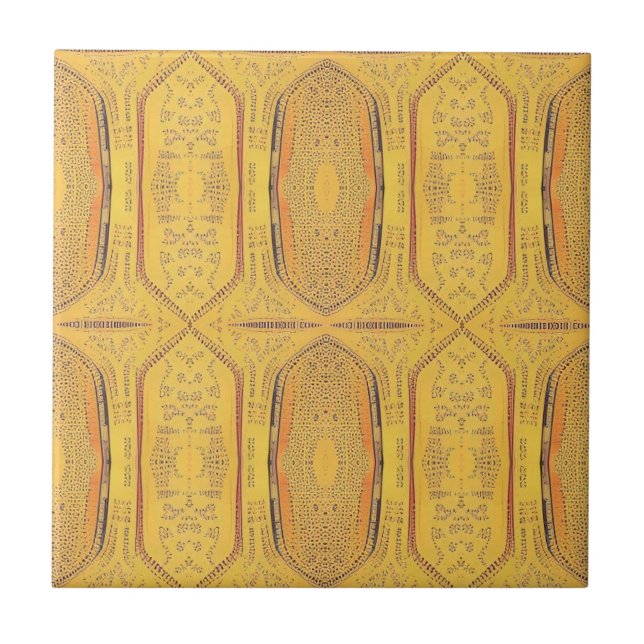 Golden warm geometric design etchings kitty voices ceramic tile (Front)