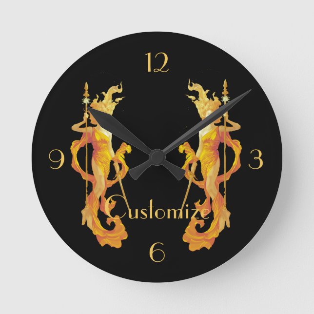Golden Warrior Goddess Thunder_Cove   Round Clock (Front)