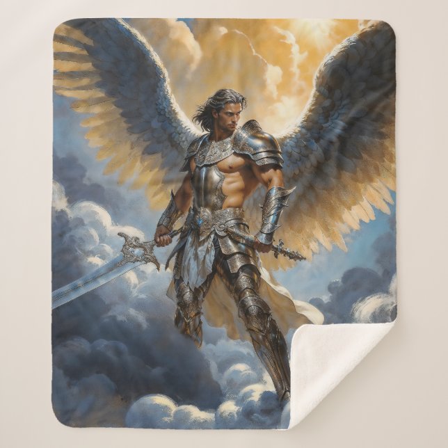 Golden Warrior of Heaven Archangel Michael Sherpa Blanket (Front)