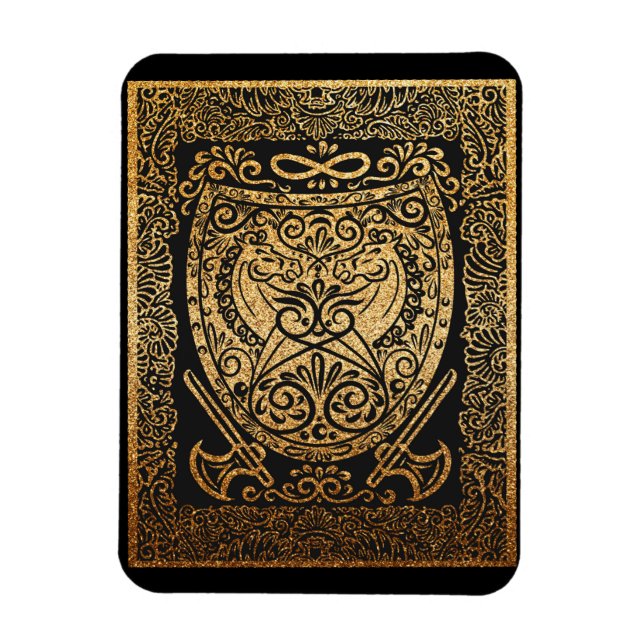  Golden Warrior Shield – Intricate Viking-Inspired Magnet (Vertical)