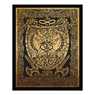  Golden Warrior Shield – Intricate Viking-Inspired Photo Print