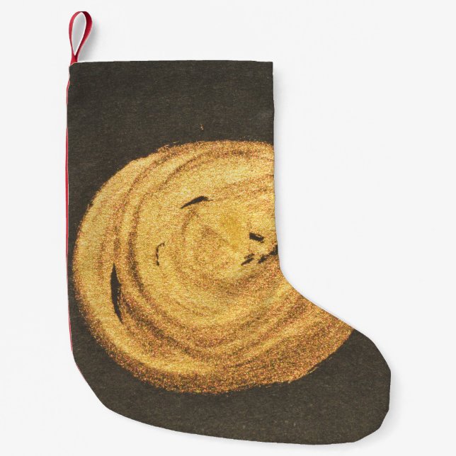 Golden Watercolor Stains Black Background Small Christmas Stocking (Front)