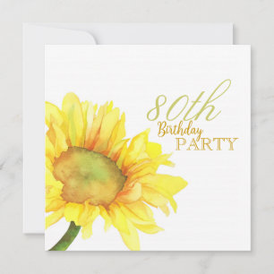 Golden Watercolor Sunflowers 80th Birthday Party Invitation