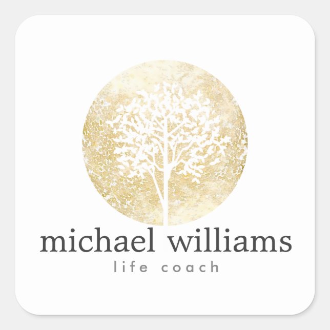 Golden Watercolor Tree Square Sticker (Front)