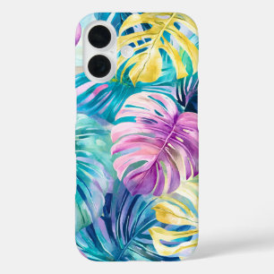 Golden Watercolor Tropical Leaves Paradise iPhone 16 Case