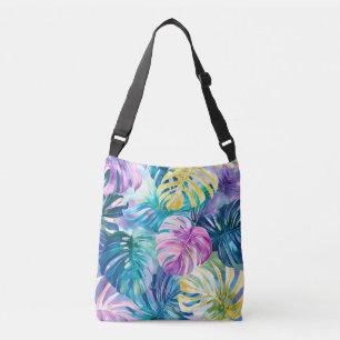 Golden Watercolor Tropical Leaves Paradise Crossbody Bag