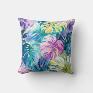 Golden Watercolor Tropical Leaves Paradise Cushion