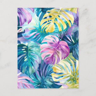 Golden Watercolor Tropical Leaves Paradise Holiday Postcard