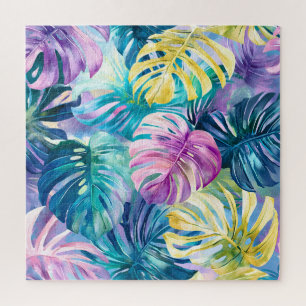Golden Watercolor Tropical Leaves Paradise Jigsaw Puzzle
