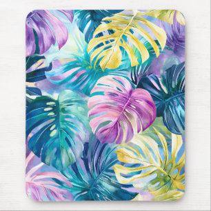 Golden Watercolor Tropical Leaves Paradise Mouse Pad