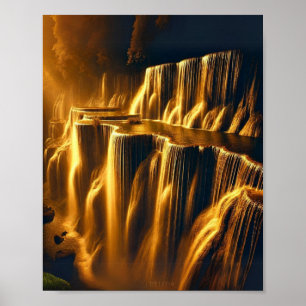 Golden Waterfall Abstract Wall Art