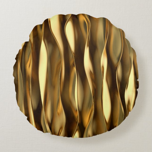 Golden Wave 3D Render. Round Cushion (Front)