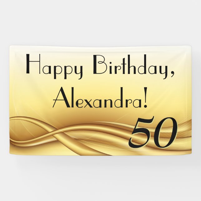 Golden Wave Custom 50th Birthday Party Banner (Horizontal)
