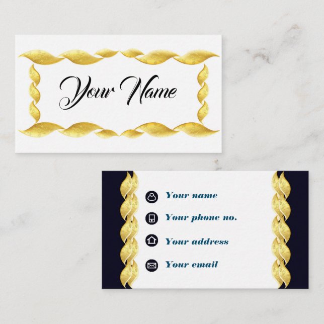 Golden Wave on White Design Business Card (Front/Back)