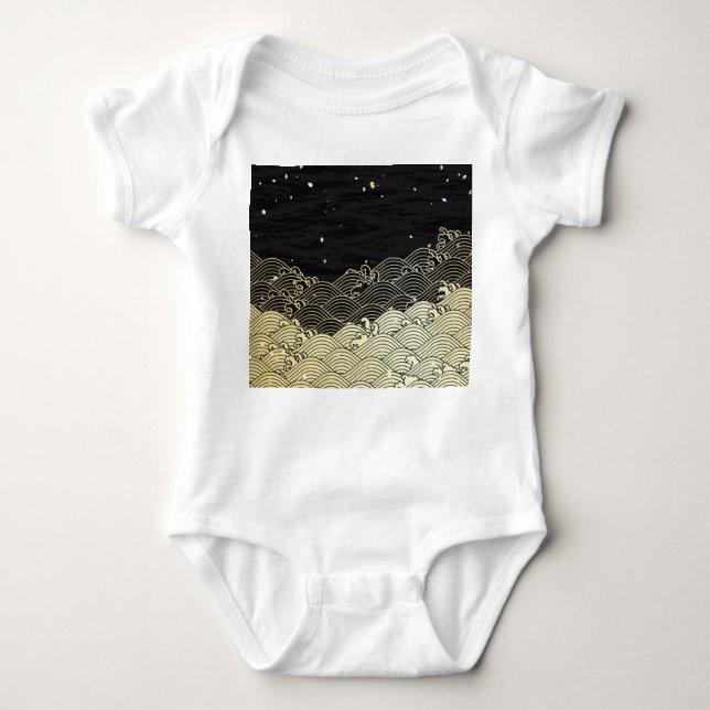 Golden wave, paper-like texture. baby bodysuit (Front)
