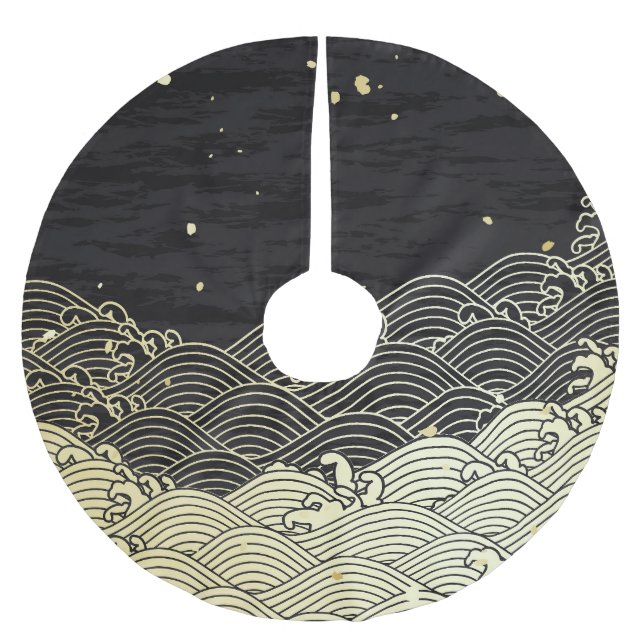 Golden wave, paper-like texture. brushed polyester tree skirt (Front)