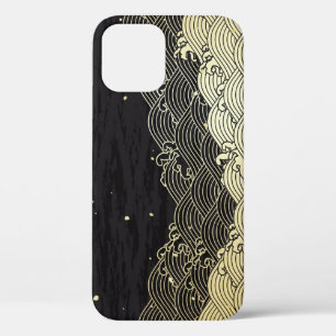 Golden wave, paper-like texture. iPhone 12 case