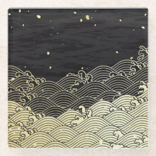 Golden wave, paper-like texture. glass coaster