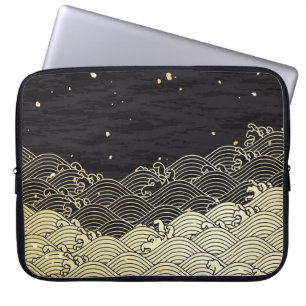 Golden wave, paper-like texture. laptop sleeve