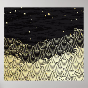 Golden wave, paper-like texture. poster
