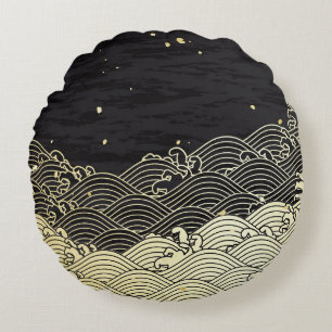 Golden wave, paper-like texture. round cushion