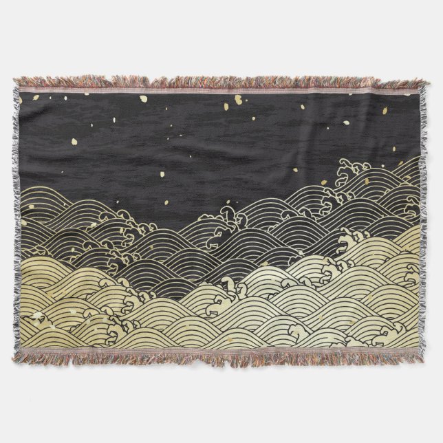Golden wave, paper-like texture. throw blanket (Front)