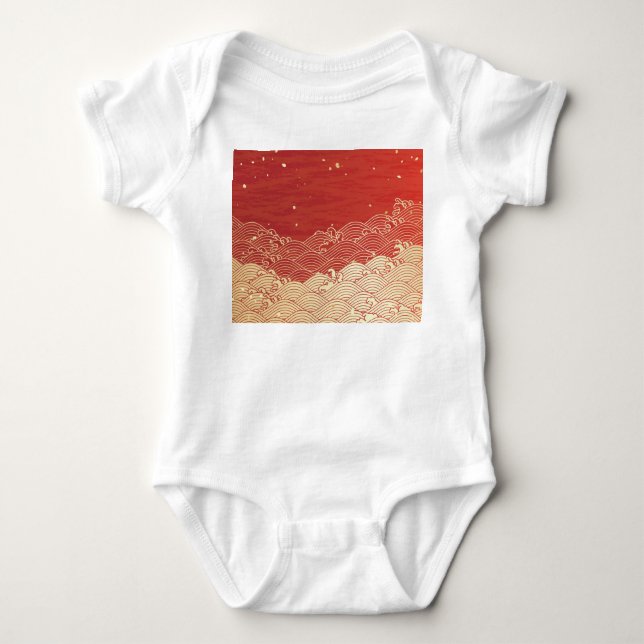 Golden Wave Paper Texture Pattern Baby Bodysuit (Front)
