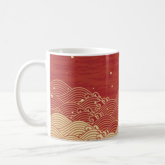 Golden Wave Paper Texture Pattern Coffee Mug (Left)