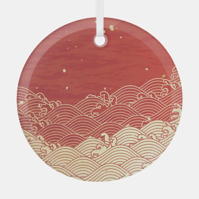 Golden Wave Paper Texture Pattern Glass Tree Decoration (Front)