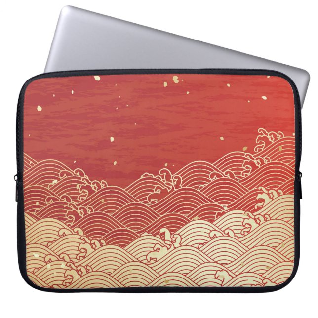 Golden Wave Paper Texture Pattern Laptop Sleeve (Front)