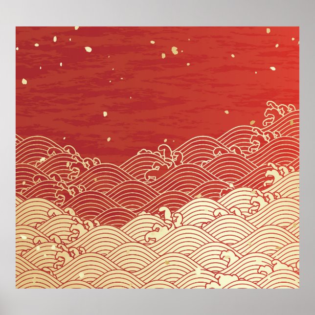 Golden Wave Paper Texture Pattern Poster (Front)