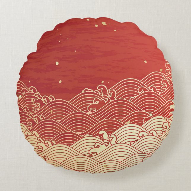 Golden Wave Paper Texture Pattern Round Cushion (Front)