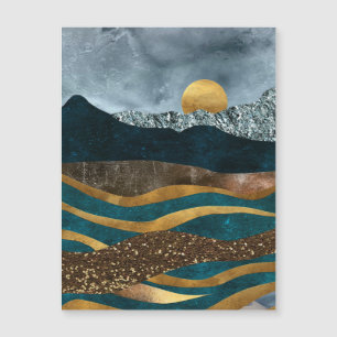 Golden Waves Under Moonlit Mountains