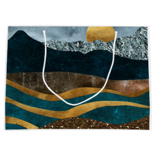 Golden Waves Under Moonlit Mountains Large Gift Bag