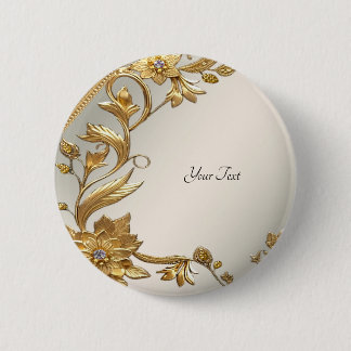 Golden Wavy Leaves Floral Button