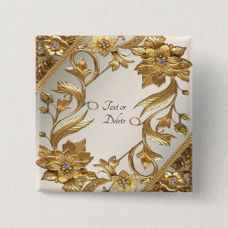 Golden Wavy Leaves Floral Button