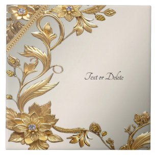 Golden Wavy Leaves Floral Ceramic Tile