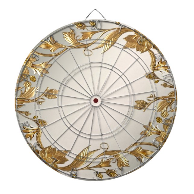 Golden Wavy Leaves Floral Dartboard (Front)