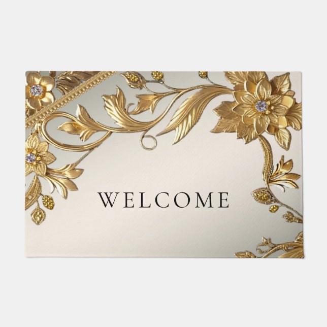 Golden Wavy Leaves Floral Doormat (Front)
