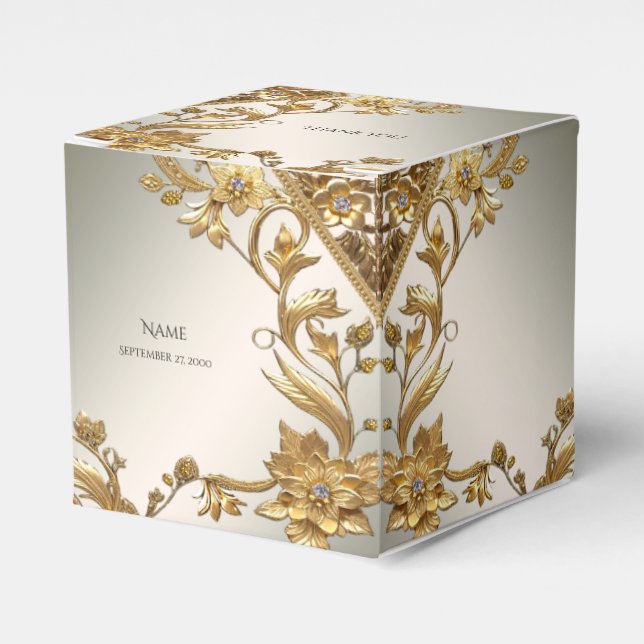 Golden Wavy Leaves Floral Favour Box (Front Side)