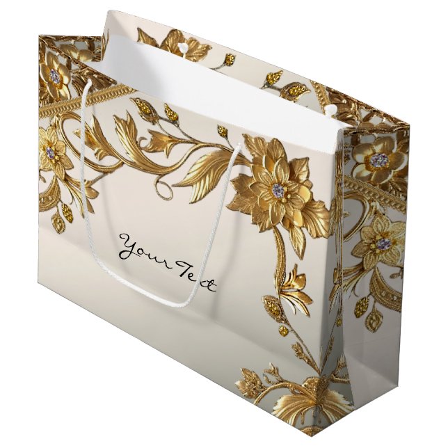 Golden Wavy Leaves Floral Gift Bag (Front Angled)