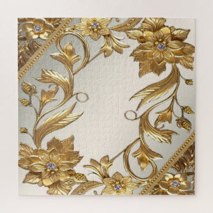 Golden Wavy Leaves Floral Jigsaw Puzzle