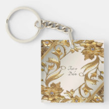 Golden Wavy Leaves Floral Keychain
